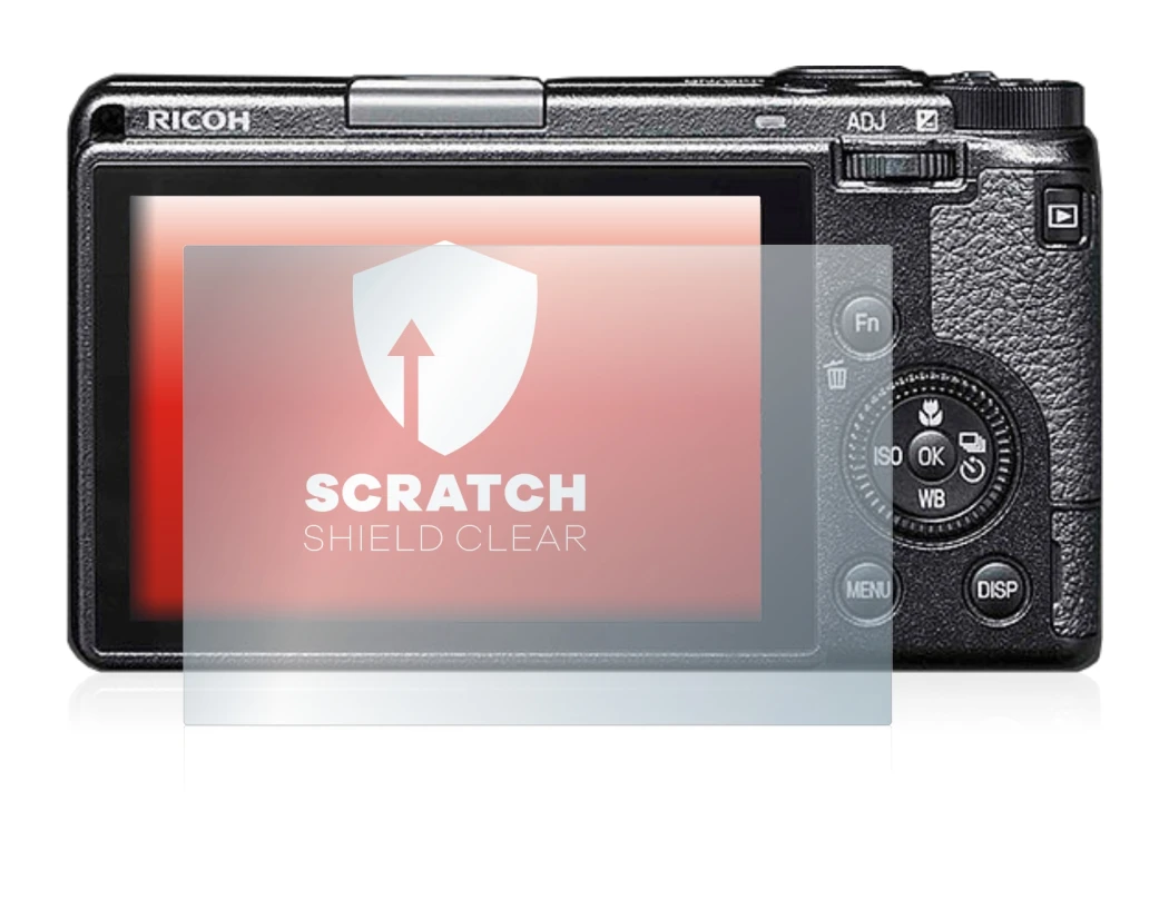 Abbildung des Geräts Ricoh GR IIIx mit einer Vielzahl des Displayschutzes.