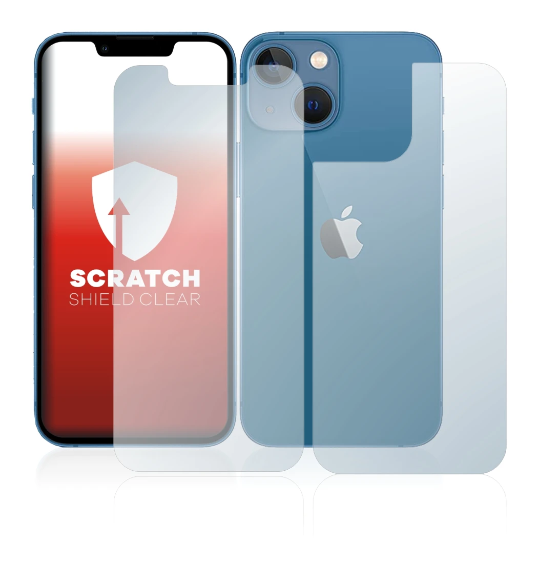 Abbildung des Geräts Apple iPhone 13 mini (Display+Rückseite) mit einer Vielzahl des Displayschutzes.