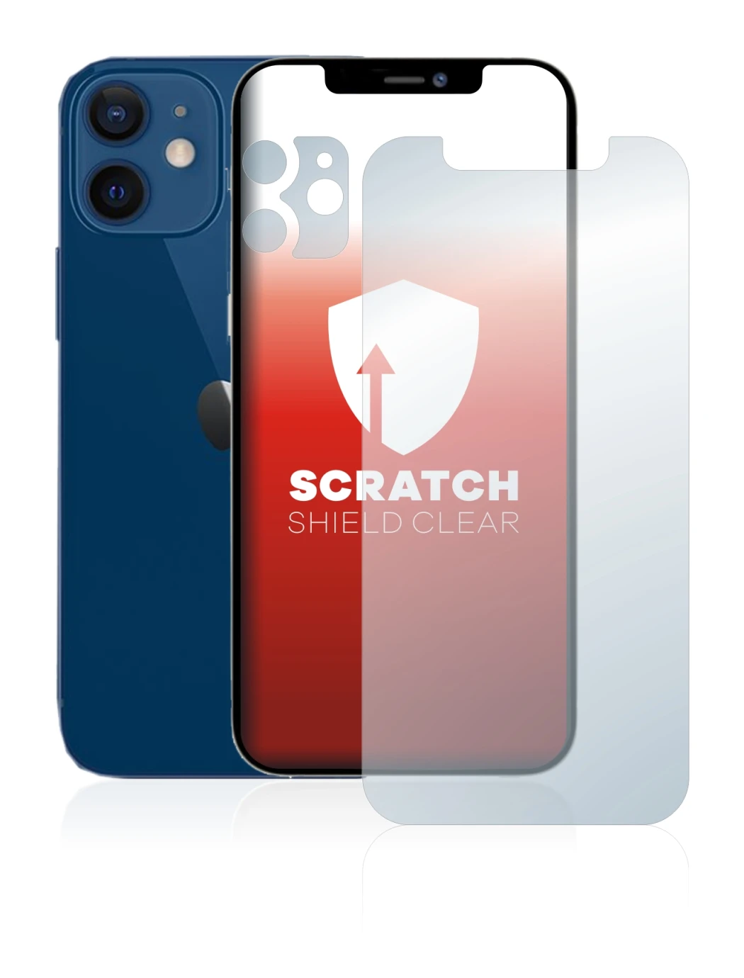 Abbildung des Geräts Apple iPhone 12 (Display+Kamera) mit einer Vielzahl des Displayschutzes.