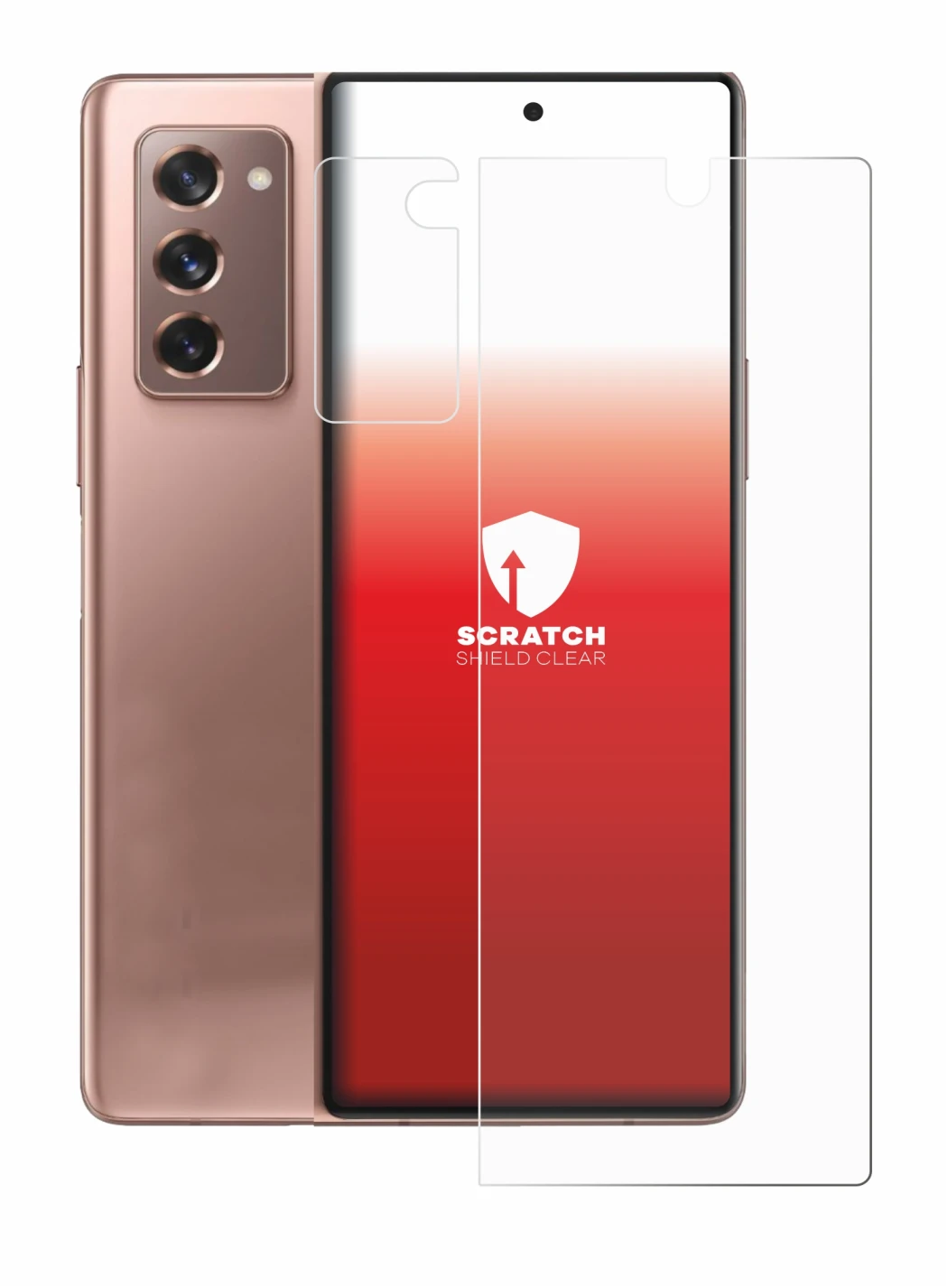 Abbildung des Geräts Samsung Galaxy Z Fold 2 5G (Display+Kamera) mit einer Vielzahl des Displayschutzes.