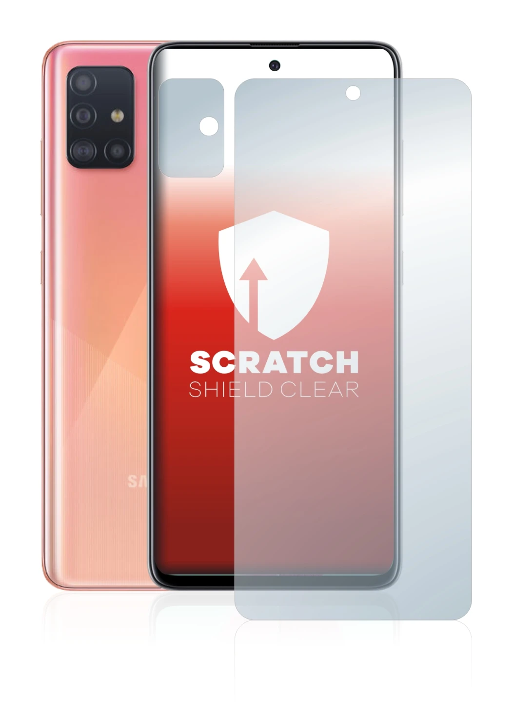 Abbildung des Geräts Samsung Galaxy A51 (Display+Kamera) mit einer Vielzahl des Displayschutzes.