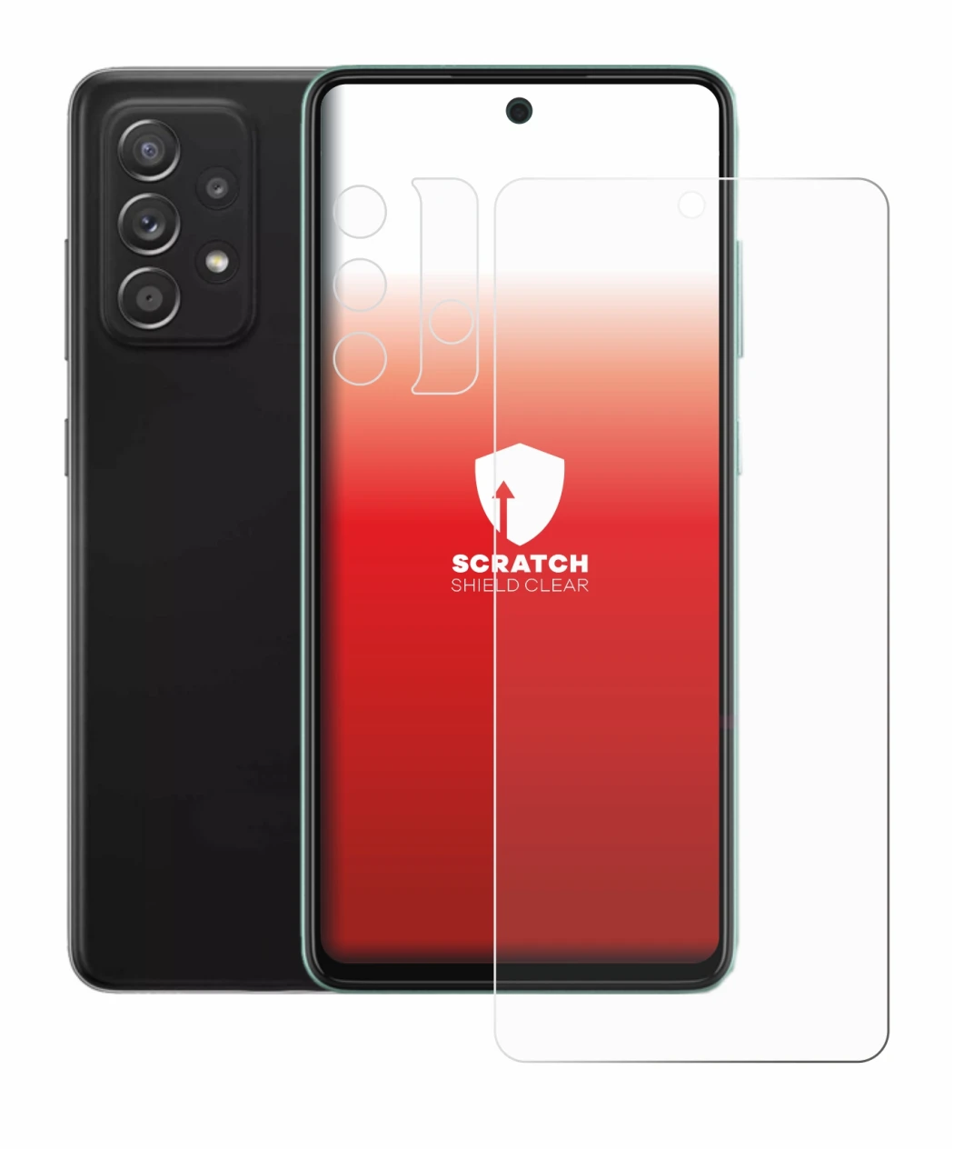 Abbildung des Geräts Samsung Galaxy A52 (Display+Kamera) mit einer Vielzahl des Displayschutzes.