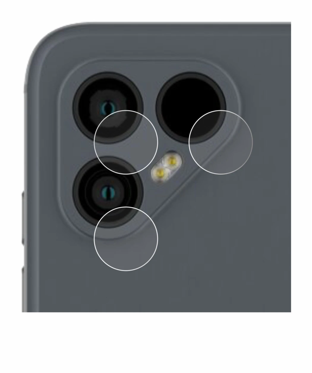 Abbildung des Geräts Fairphone 4 (NUR Kameraschutz) mit einer Vielzahl des Displayschutzes.