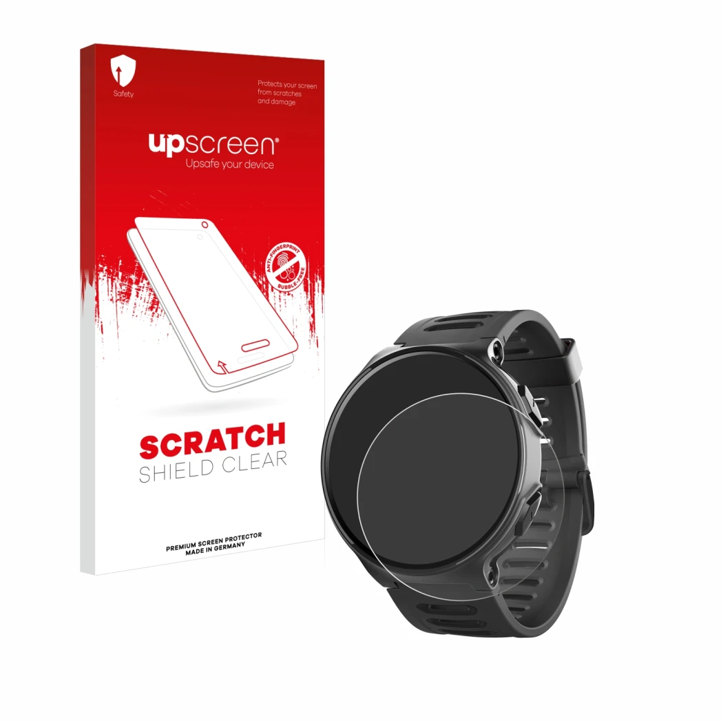 Vorderseite einer Produktverpackung mit dem Markenlogo upscreen. Daneben ist das Gerät Kiprun 500 mit dem zugehörigen Displays
