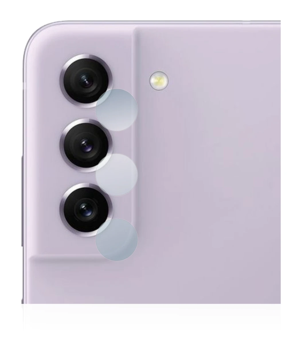 Abbildung des Geräts Samsung Galaxy S21 FE 5G (NUR Kameraschutz) mit einer Vielzahl des Displayschutzes.