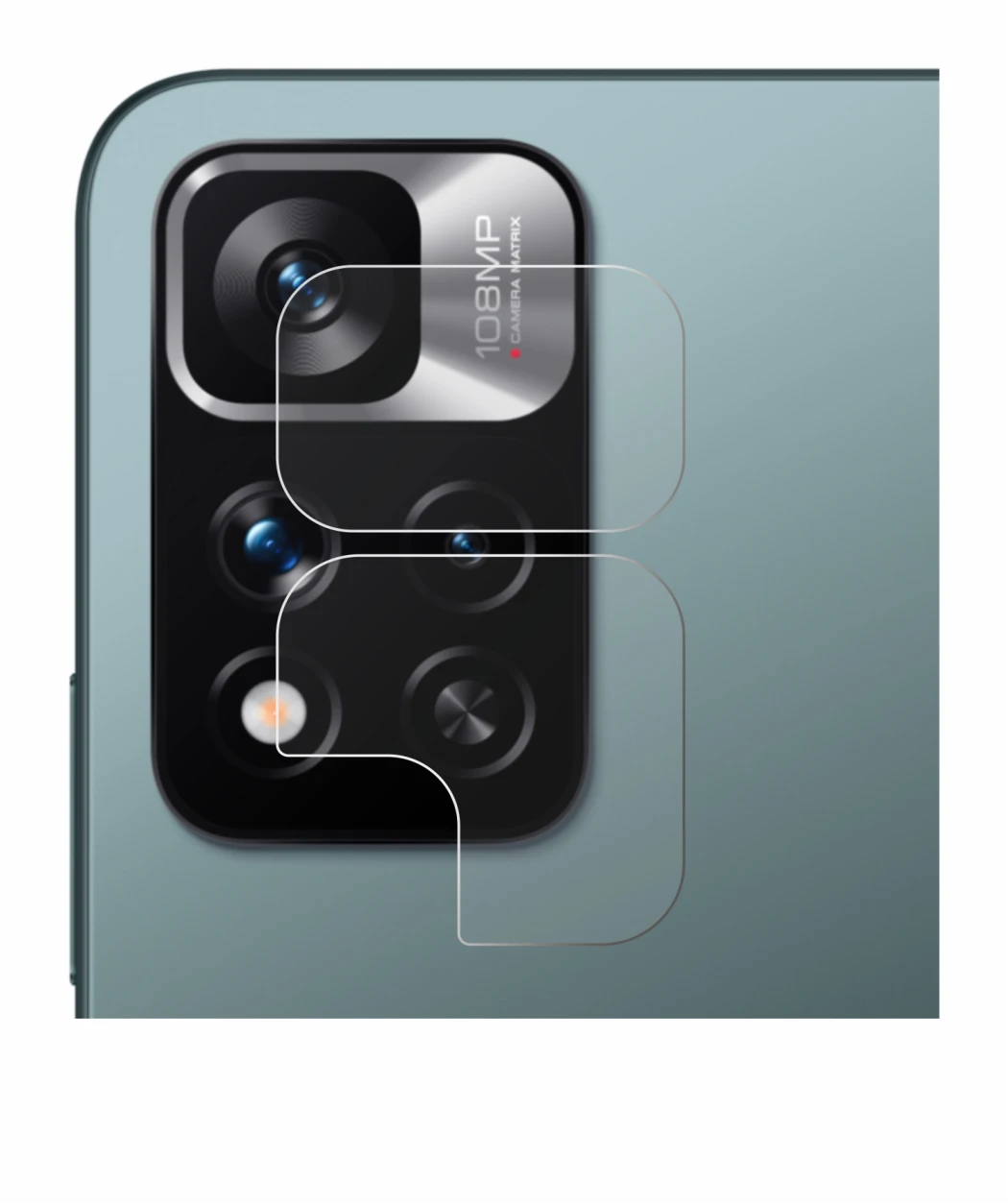 Abbildung des Geräts Xiaomi Redmi Note 11 Pro+ 5G (NUR Kameraschutz) mit einer Vielzahl des Displayschutzes.