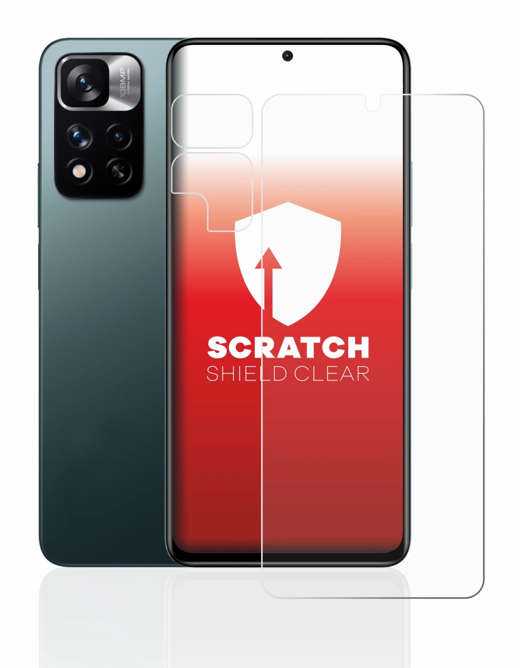 Abbildung des Geräts Xiaomi Redmi Note 11 Pro+ 5G (Display+Kamera) mit einer Vielzahl des Displayschutzes.
