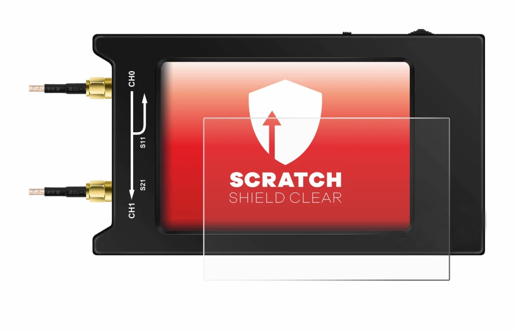 Abbildung des Geräts NanoVNA H4 mit einer Vielzahl des Displayschutzes.