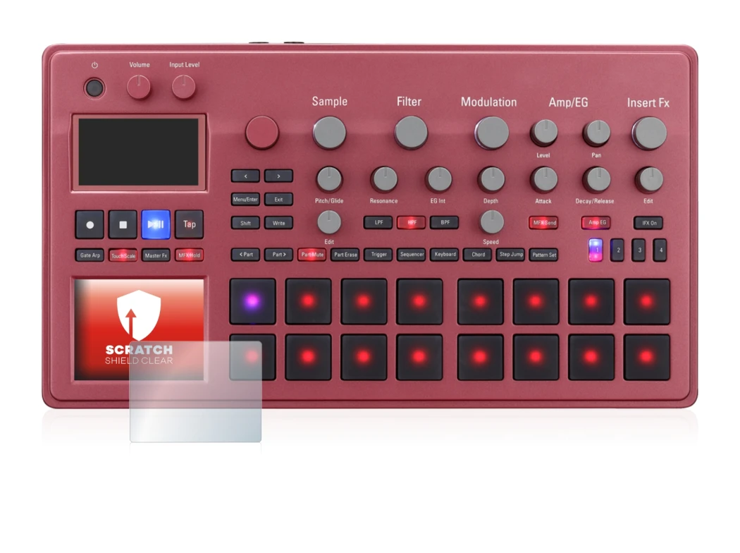 Abbildung des Geräts KORG electribe Sampler mit einer Vielzahl des Displayschutzes.