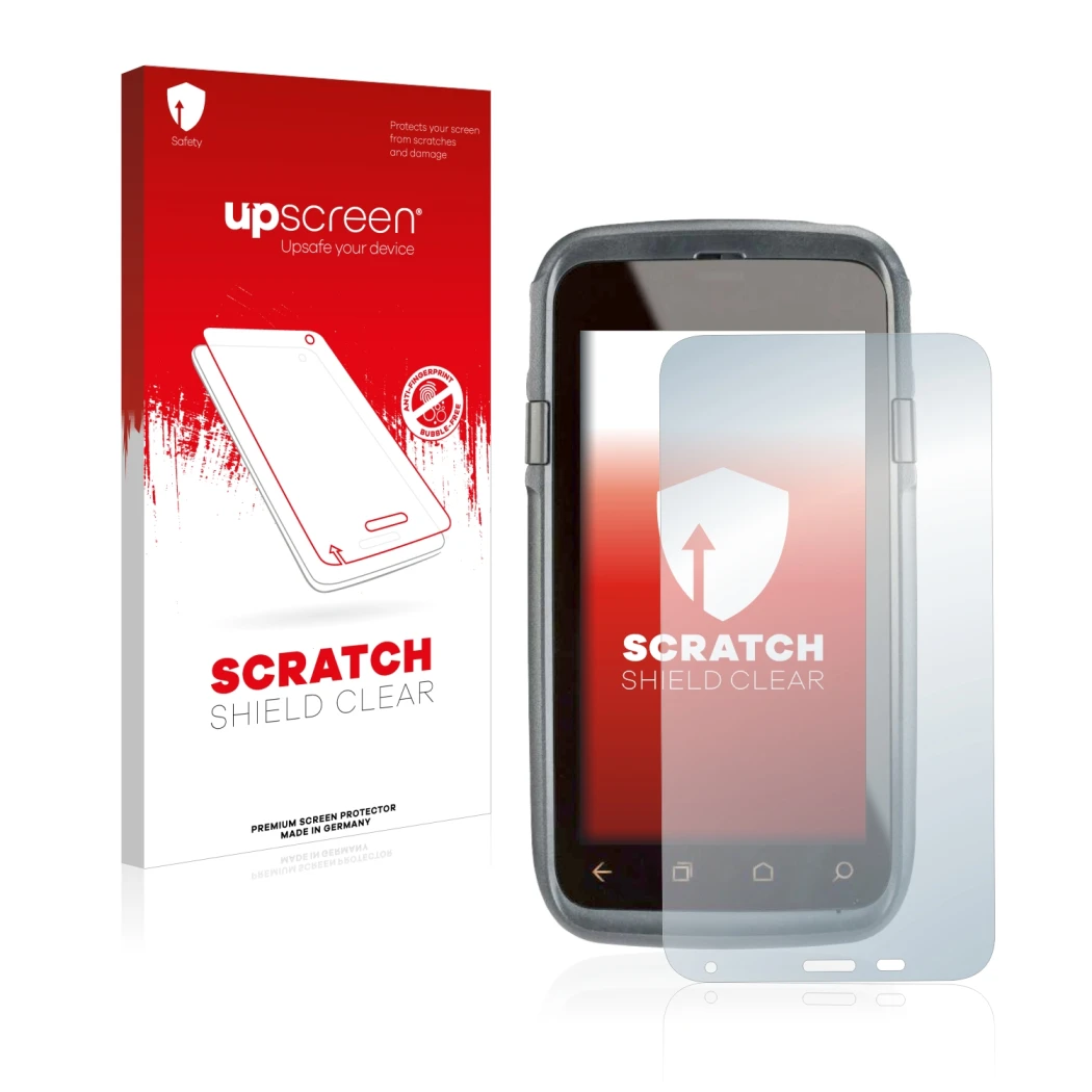 Vorderseite einer Produktverpackung mit dem Markenlogo upscreen. Daneben ist das Gerät Honeywell Dolphin CT60 XP mit dem zugeh