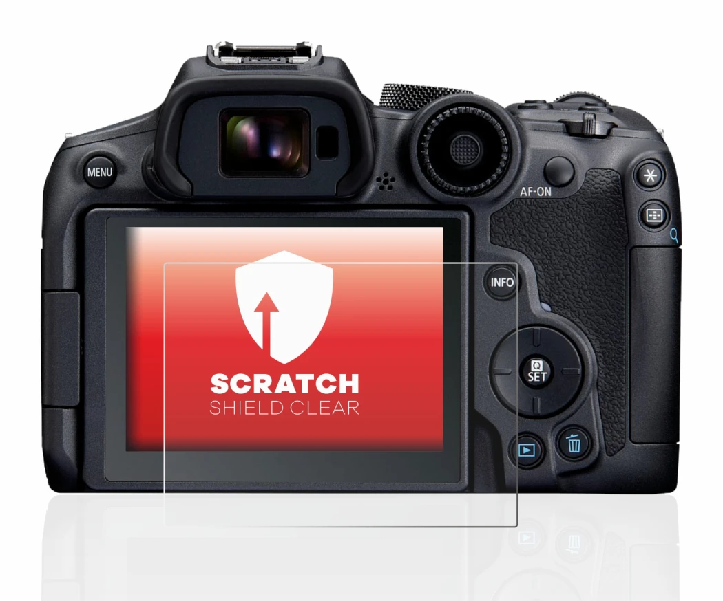 Abbildung des Geräts Canon EOS R7 mit einer Vielzahl des Displayschutzes.