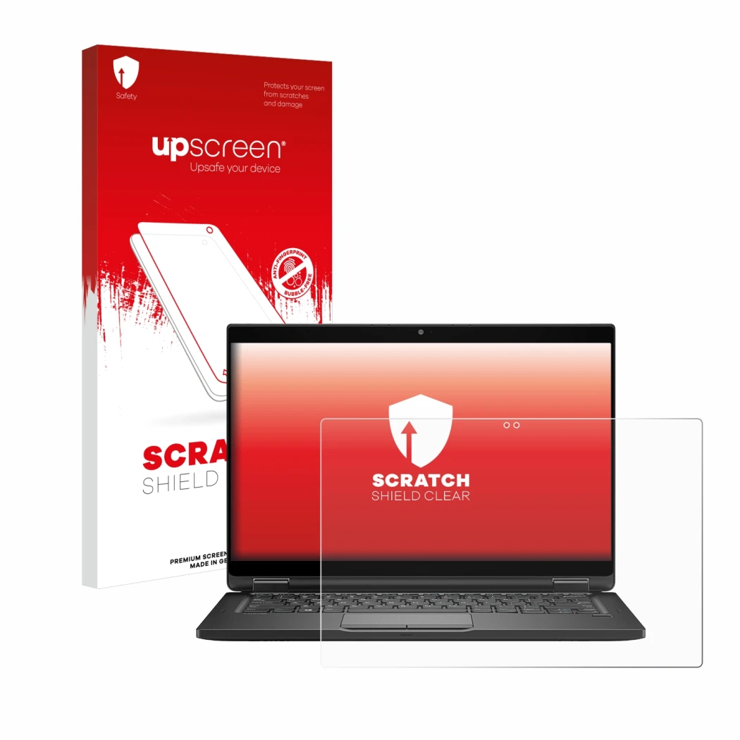 Vorderseite einer Produktverpackung mit dem Markenlogo upscreen. Daneben ist das Gerät Dell Latitude 7390 2-in-1 Business mit 