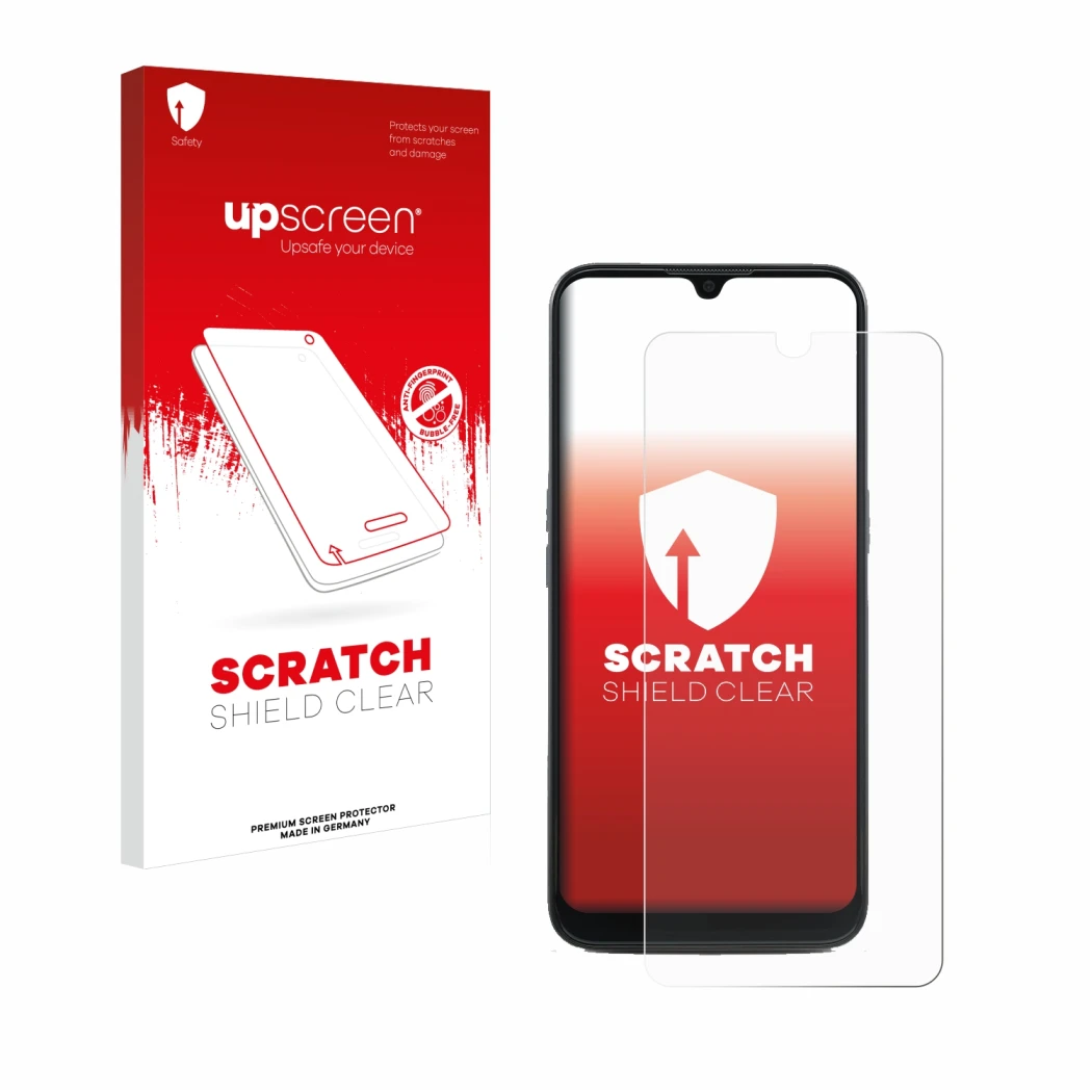 Vorderseite einer Produktverpackung mit dem Markenlogo upscreen. Daneben ist das Gerät Doro 8100 mit dem zugehörigen Displaysc
