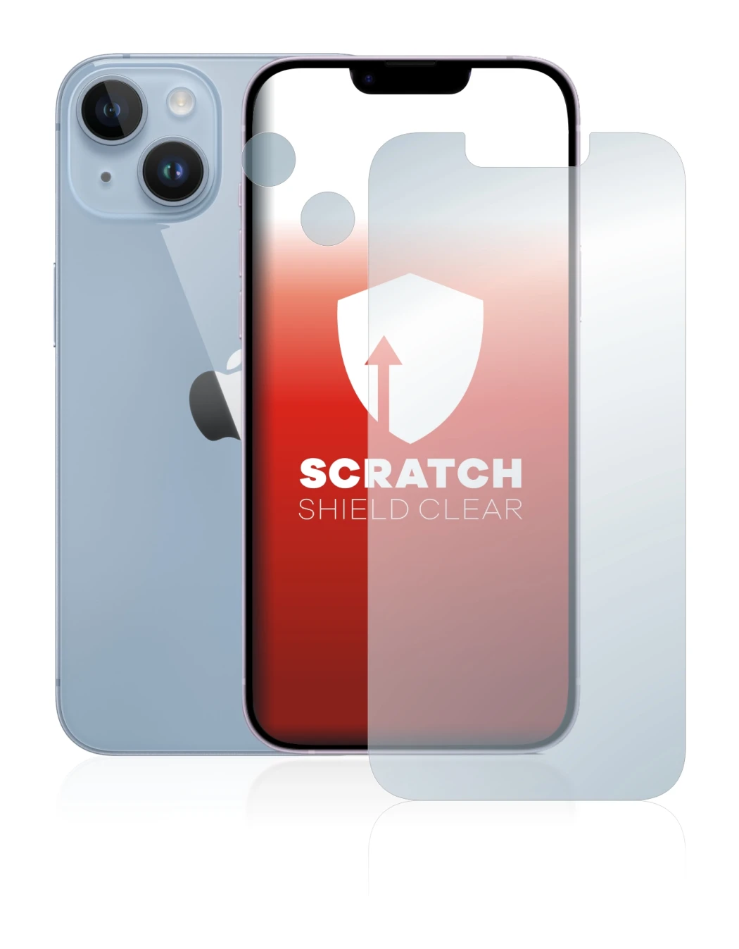 Abbildung des Geräts Apple iPhone 14 (Display+Kamera) mit einer Vielzahl des Displayschutzes.