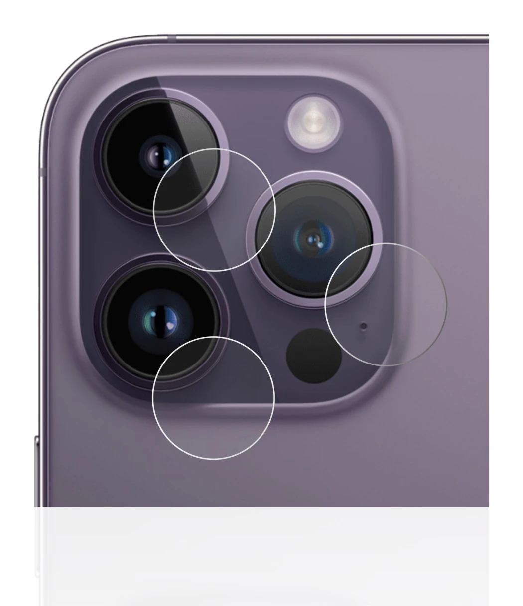 Abbildung des Geräts Apple iPhone 14 Pro (NUR Kameraschutz) mit einer Vielzahl des Displayschutzes.