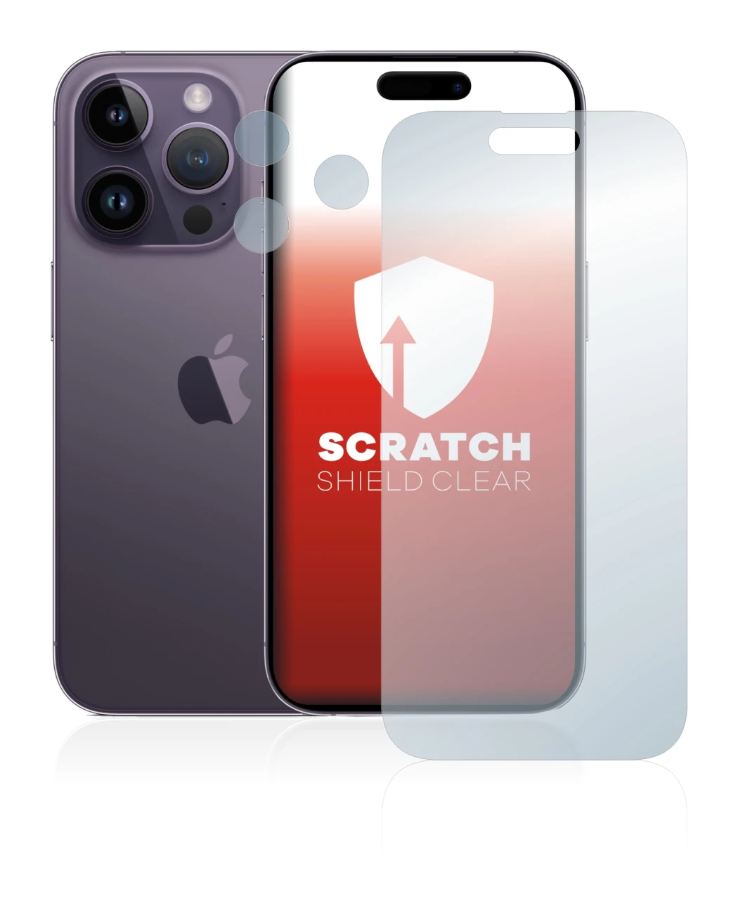 Abbildung des Geräts Apple iPhone 14 Pro (Display+Kamera) mit einer Vielzahl des Displayschutzes.