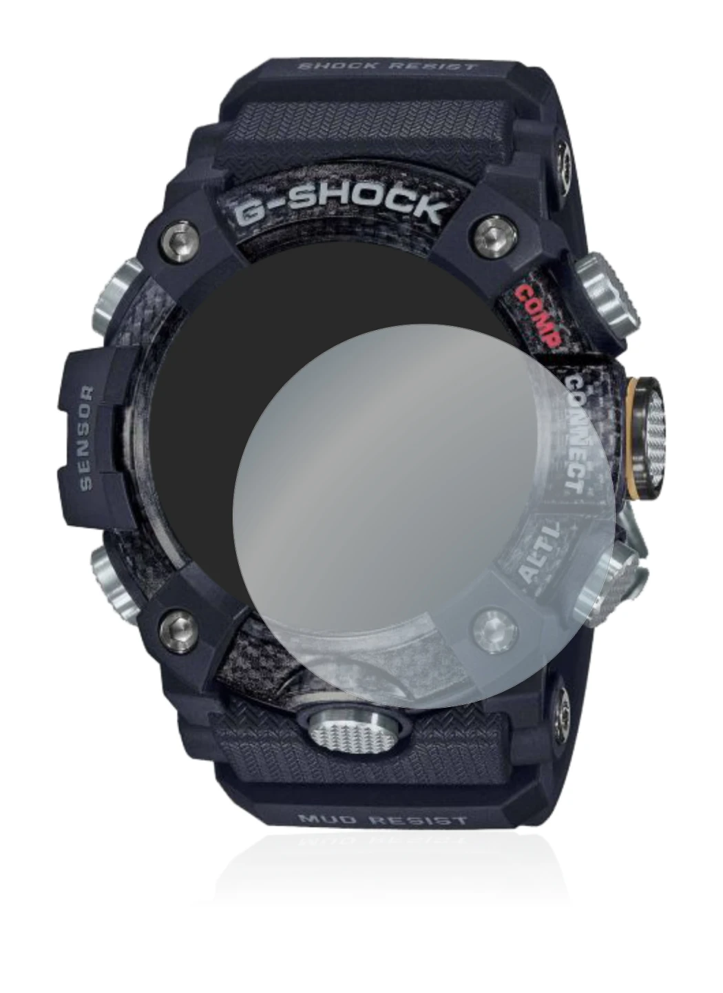 Abbildung des Geräts Casio G-Shock Mudmaster GG-B100-1AER mit einer Vielzahl des Displayschutzes.