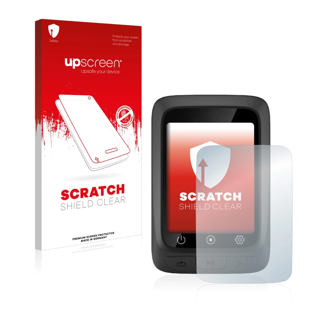 Vorderseite einer Produktverpackung mit dem Markenlogo upscreen. Daneben ist das Gerät CooSpo BC107 mit dem zugehörigen Displa