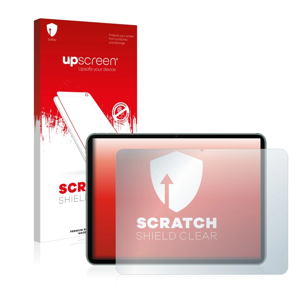 Vorderseite einer Produktverpackung mit dem Markenlogo upscreen. Daneben ist das Gerät OnePlus Pad mit dem zugehörigen Display