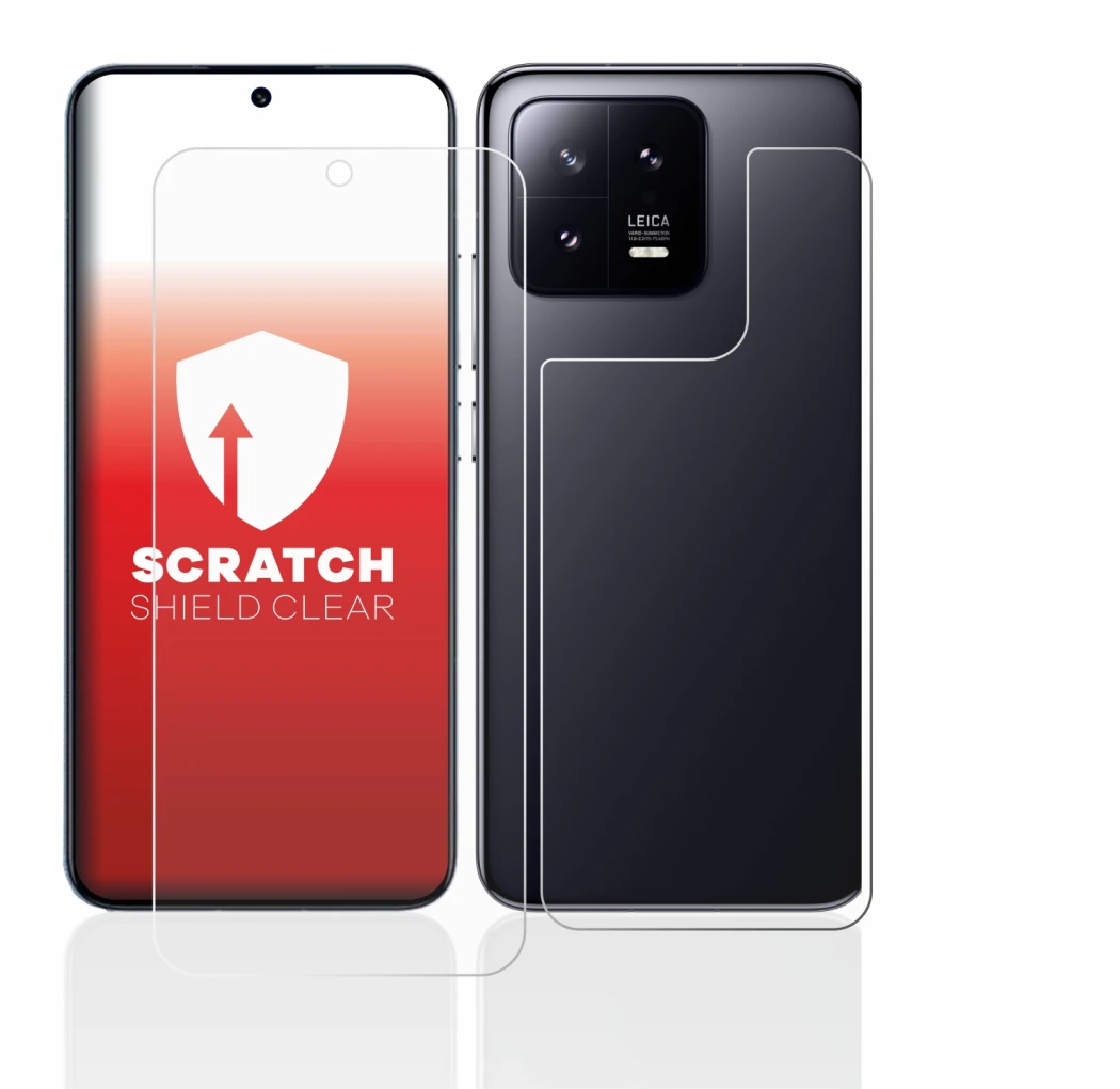 Abbildung des Geräts Xiaomi 13 (Display+Rückseite) mit einer Vielzahl des Displayschutzes.