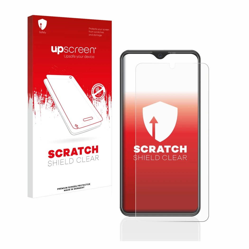 Vorderseite einer Produktverpackung mit dem Markenlogo upscreen. Daneben ist das Gerät Beafon M6s premium mit dem zugehörigen