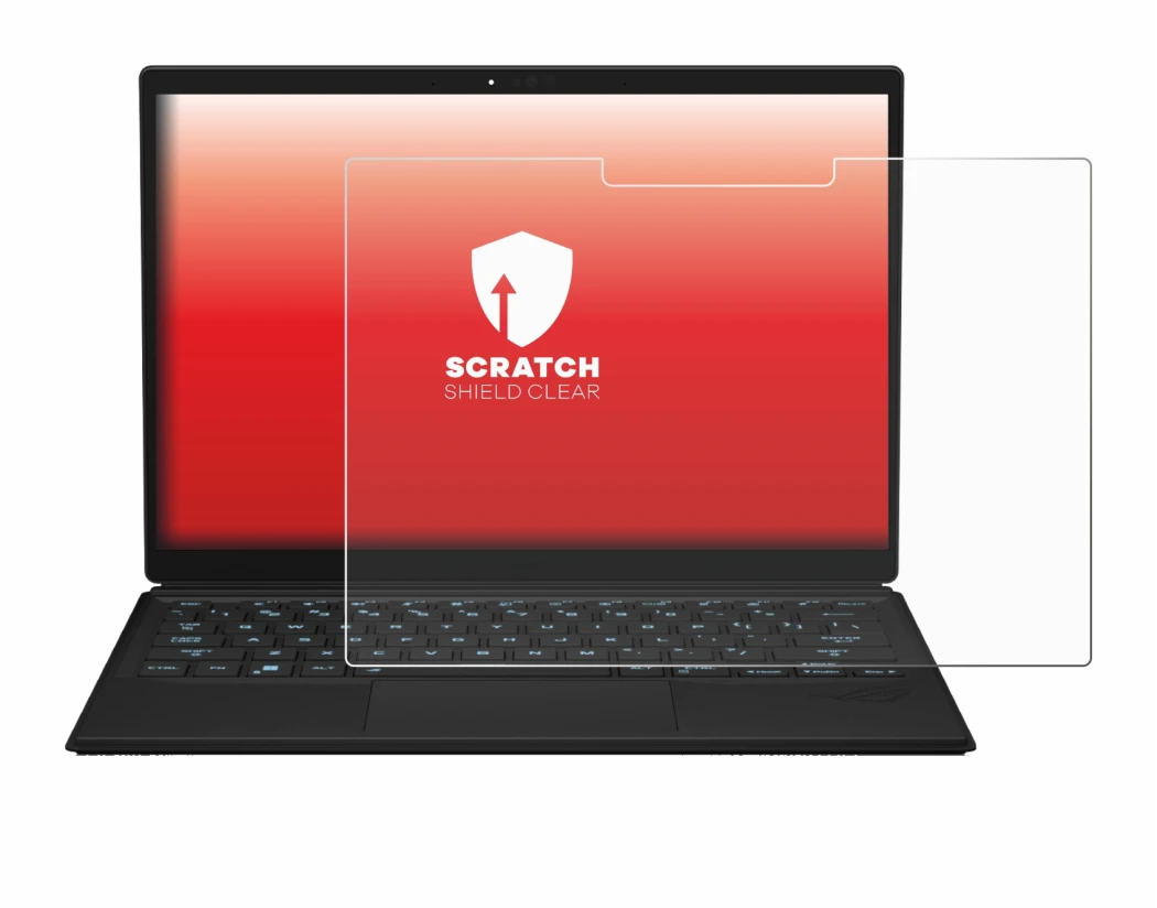 Abbildung des Geräts ASUS ROG Flow Z13 2023 mit einer Vielzahl des Displayschutzes.