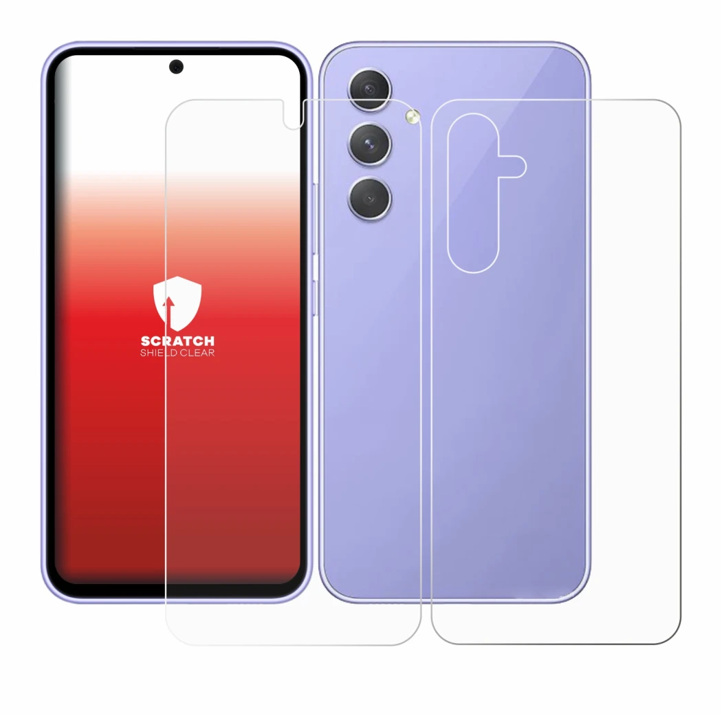 Abbildung des Geräts Samsung Galaxy A54 5G (Display+Rückseite) mit einer Vielzahl des Displayschutzes.