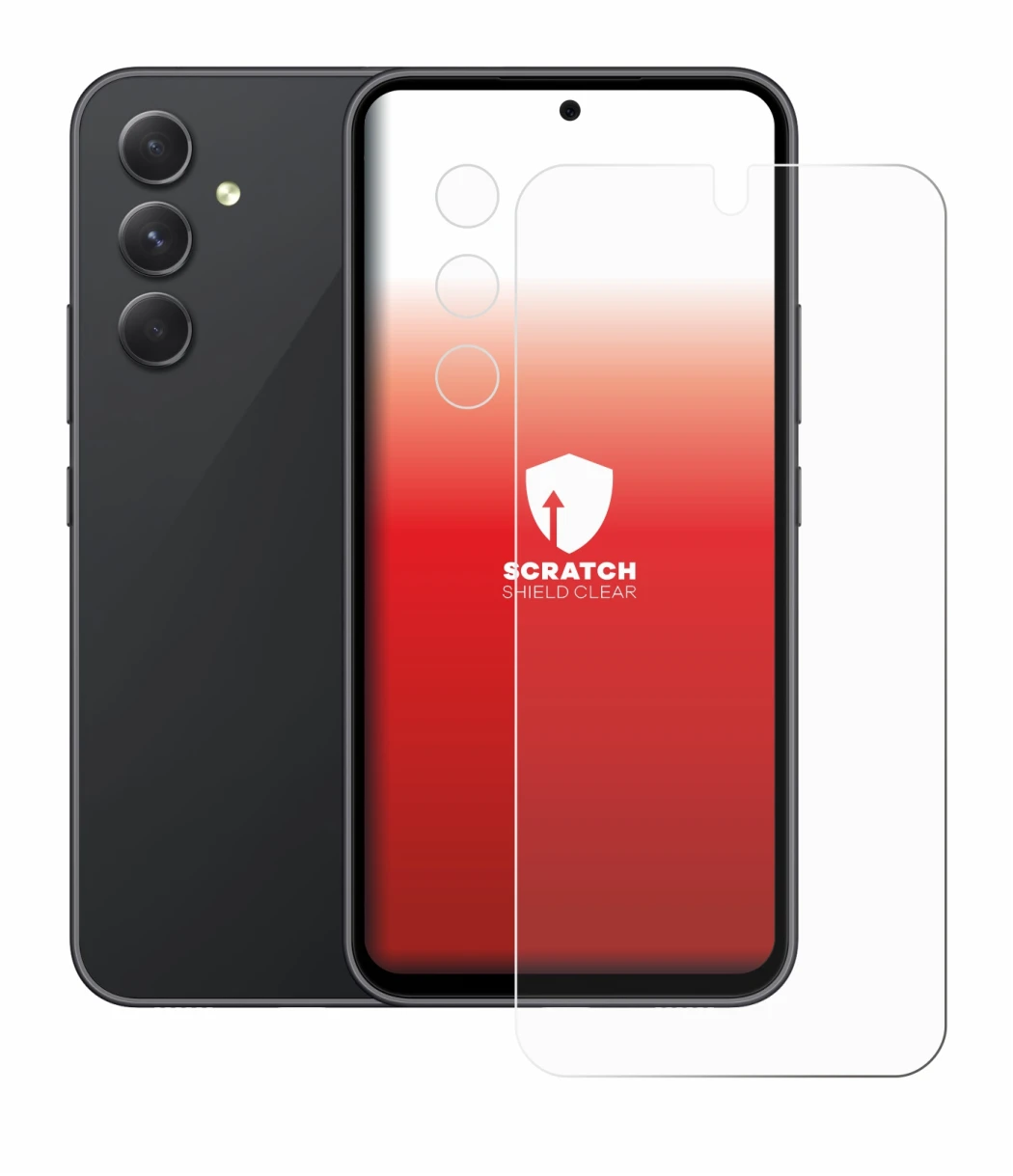 Abbildung des Geräts Samsung Galaxy A54 5G (Display+Kamera) mit einer Vielzahl des Displayschutzes.