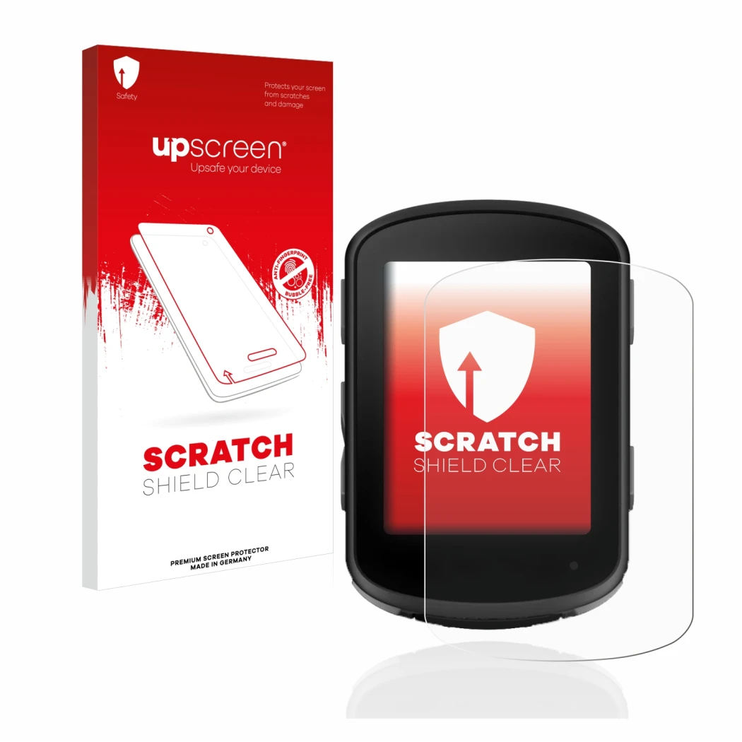 Vorderseite einer Produktverpackung mit dem Markenlogo upscreen. Daneben ist das Gerät Garmin Edge 840 mit dem zugehörigen Dis