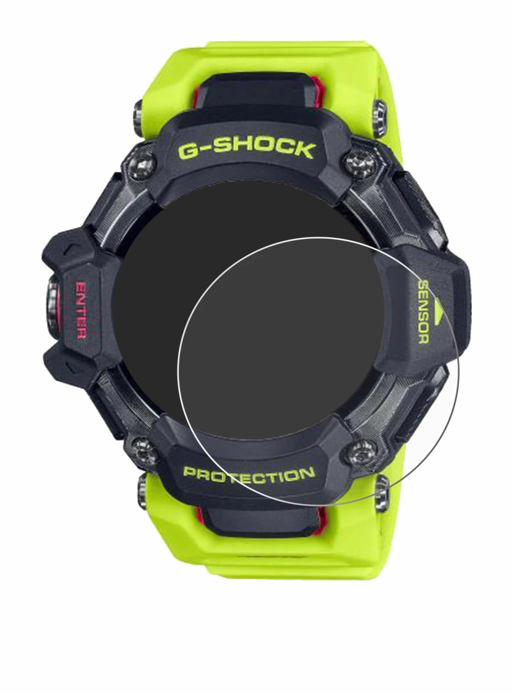 Abbildung des Geräts Casio G-Shock GBD-H2000 mit einer Vielzahl des Displayschutzes.