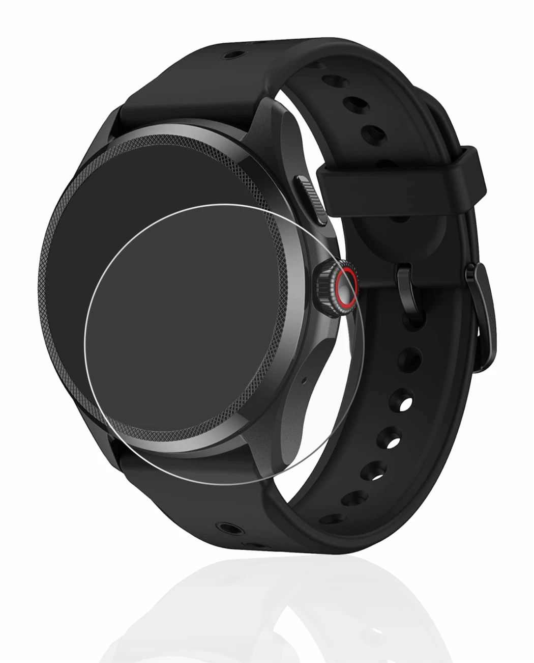 Abbildung des Geräts Mobvoi TicWatch Pro 5 mit einer Vielzahl des Displayschutzes.