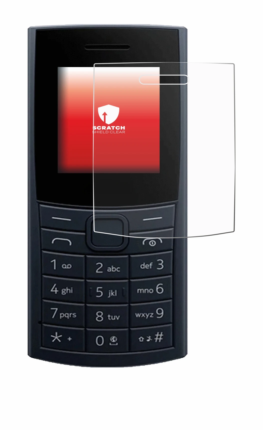 Abbildung des Geräts Nokia 110 4G (2023) mit einer Vielzahl des Displayschutzes.
