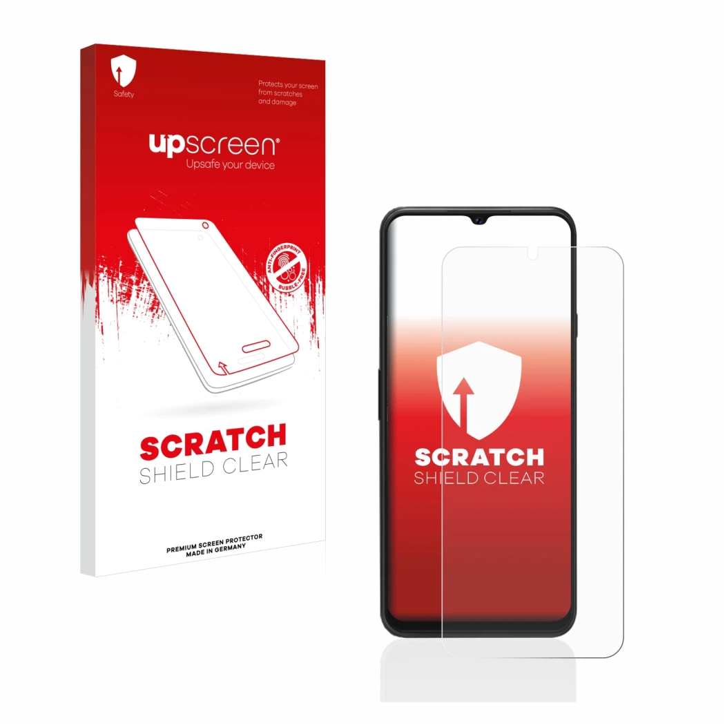 Vorderseite einer Produktverpackung mit dem Markenlogo upscreen. Daneben ist das Gerät Cubot P80 mit dem zugehörigen Displaysc