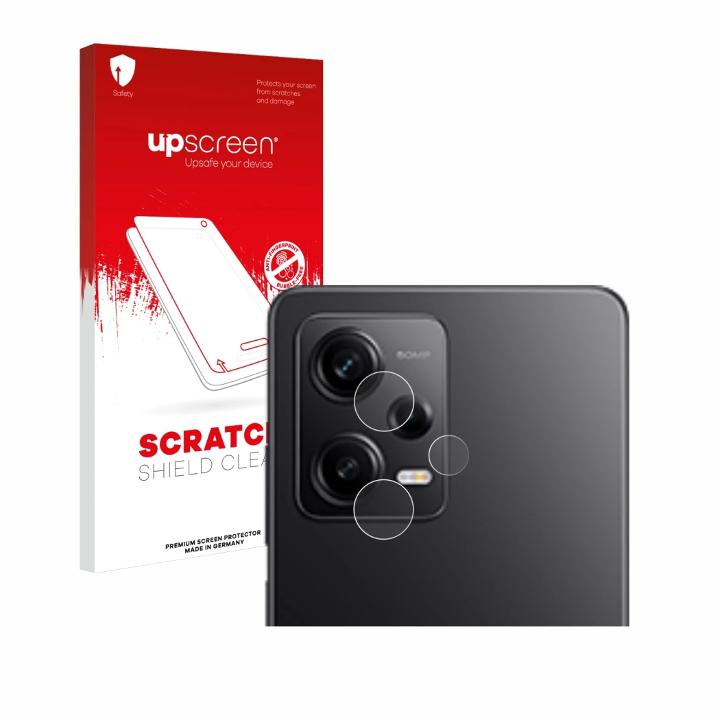 Vorderseite einer Produktverpackung mit dem Markenlogo upscreen. Daneben ist das Gerät Xiaomi Redmi Note 12 Pro 5G (NUR Kamera