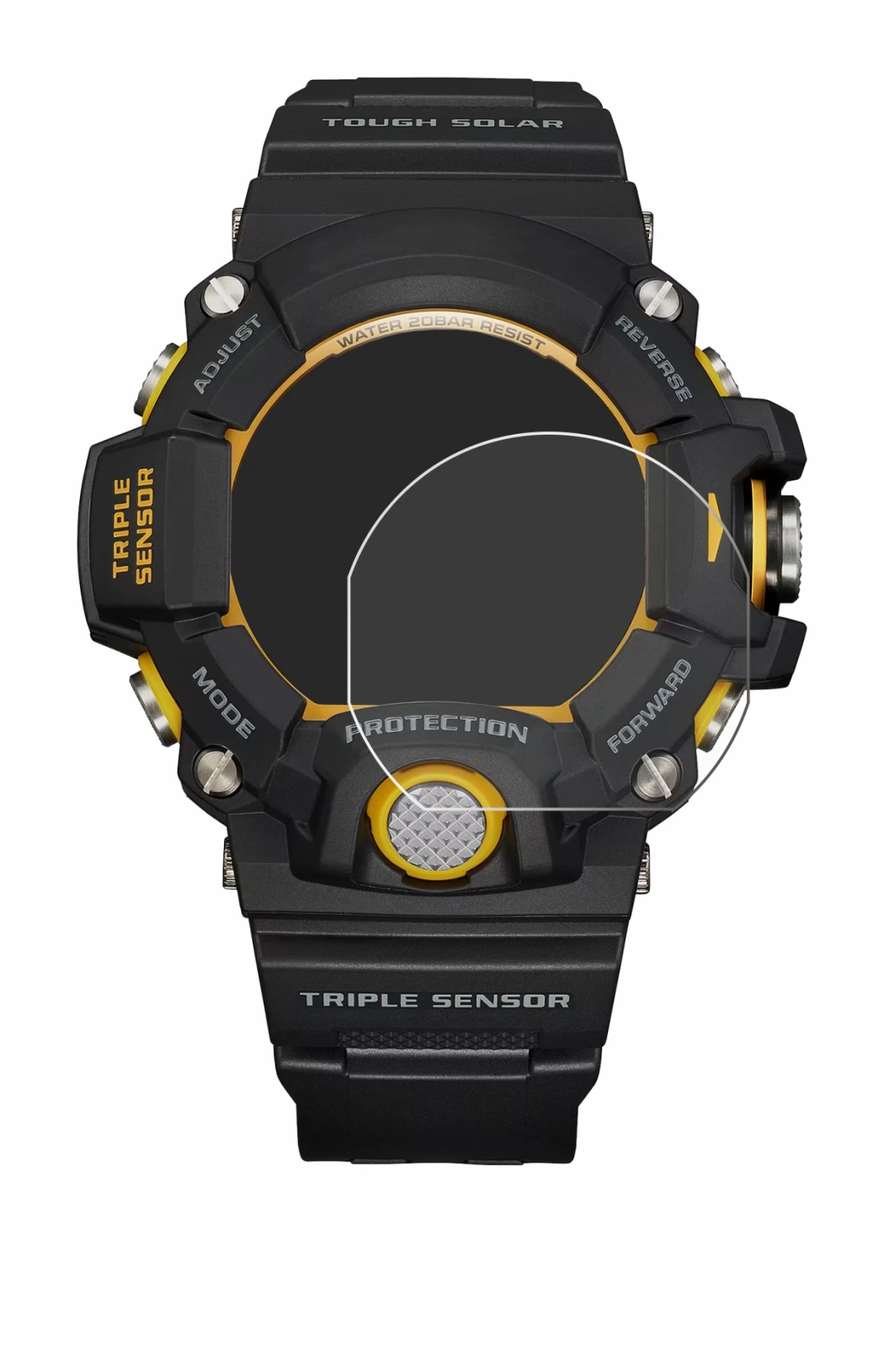 Abbildung des Geräts Casio G-Shock GW-9400Y-1 mit einer Vielzahl des Displayschutzes.