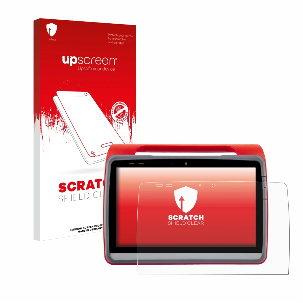 Vorderseite einer Produktverpackung mit dem Markenlogo upscreen. Daneben ist das Gerät medDV NIDApad mit dem zugehörigen Displ