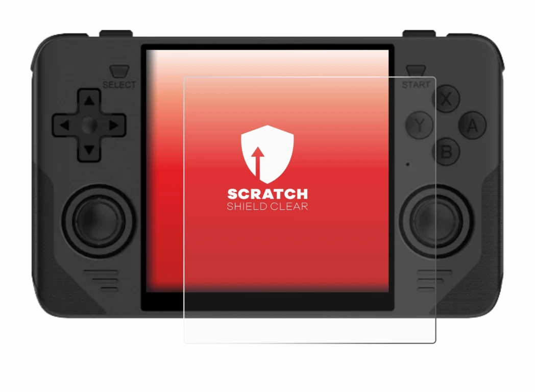 Abbildung des Geräts Powkiddy RGB30 mit einer Vielzahl des Displayschutzes.