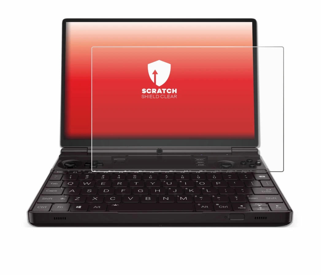 Abbildung des Geräts GPD Win Max 2 2023 mit einer Vielzahl des Displayschutzes.