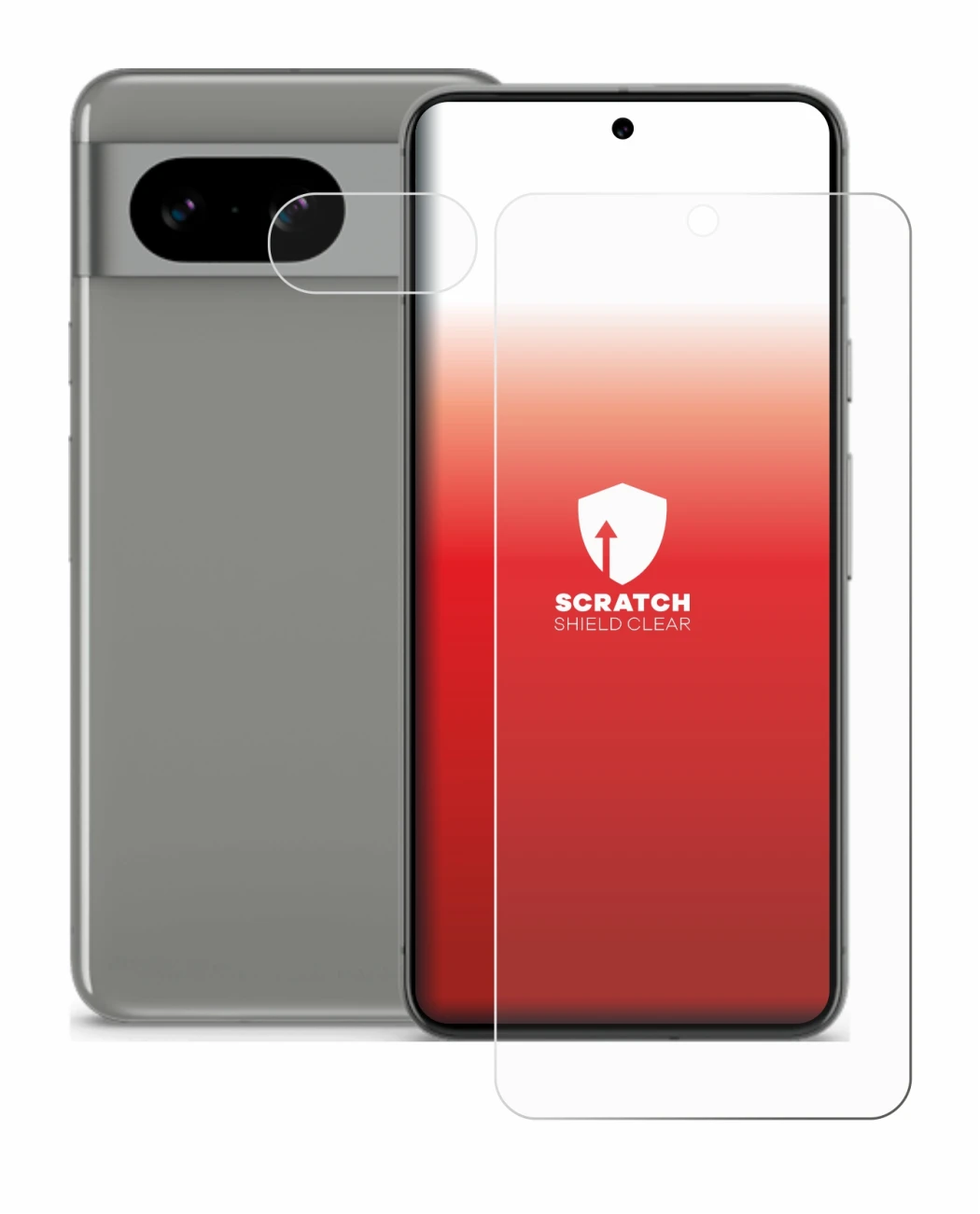 Abbildung des Geräts Google Pixel 8 (Display+Kamera) mit einer Vielzahl des Displayschutzes.