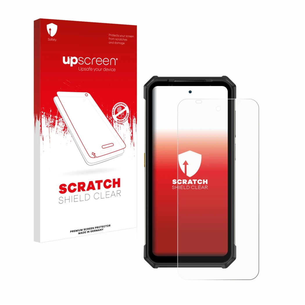 Vorderseite einer Produktverpackung mit dem Markenlogo upscreen. Daneben ist das Gerät Ulefone Armor 24 mit dem zugehörigen Di