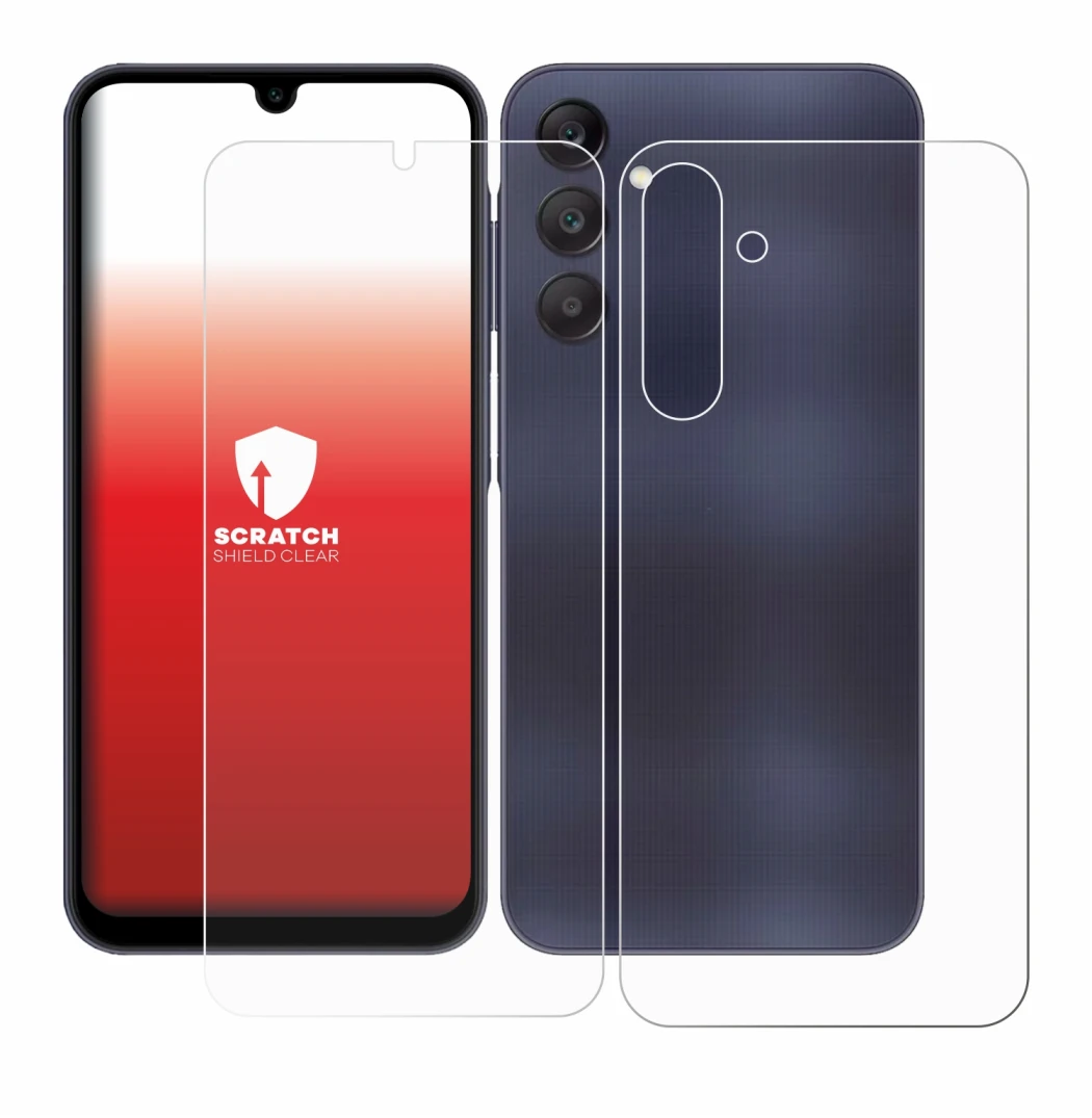 Abbildung des Geräts Samsung Galaxy A25 5G (Display+Rückseite) mit einer Vielzahl des Displayschutzes.