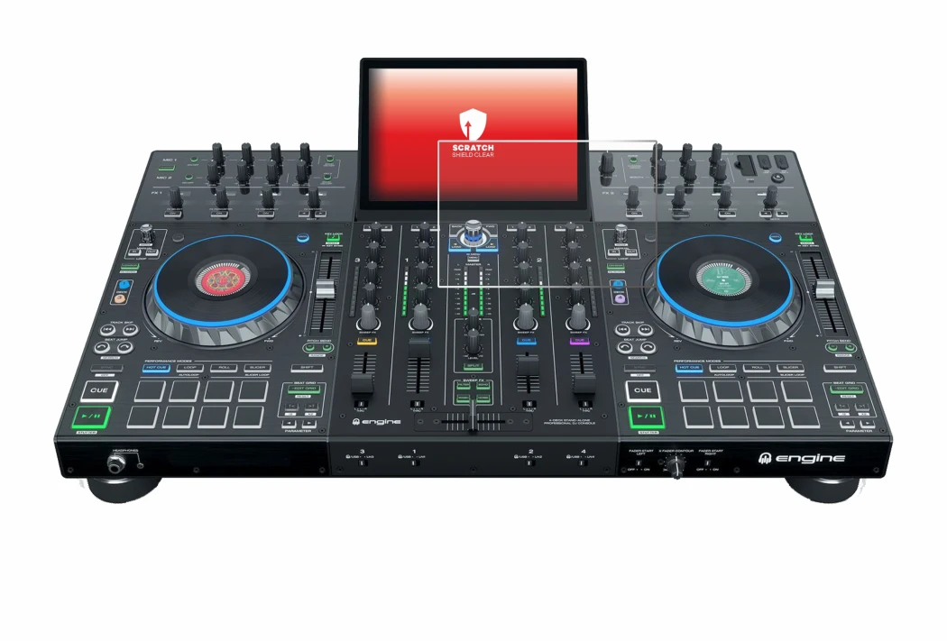 Abbildung des Geräts Denon DJ Prime 4+ mit einer Vielzahl des Displayschutzes.