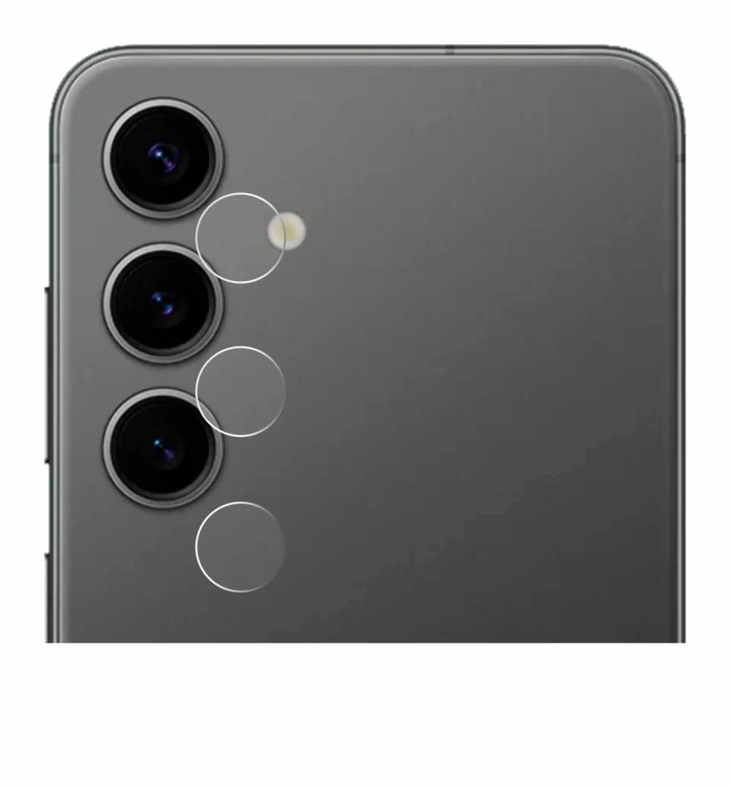 Abbildung des Geräts Samsung Galaxy S24 Plus (NUR Kameraschutz) mit einer Vielzahl des Displayschutzes.
