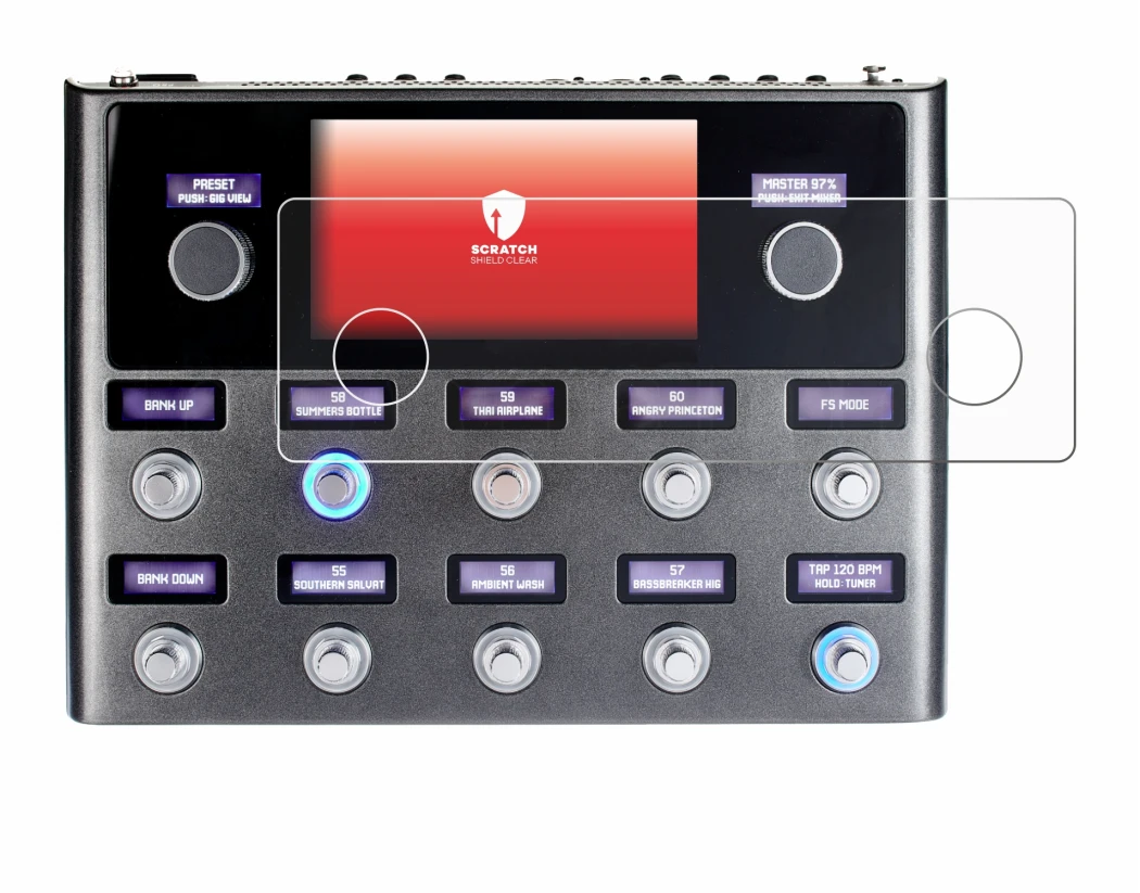 Abbildung des Geräts Fender Tone Master Pro mit einer Vielzahl des Displayschutzes.