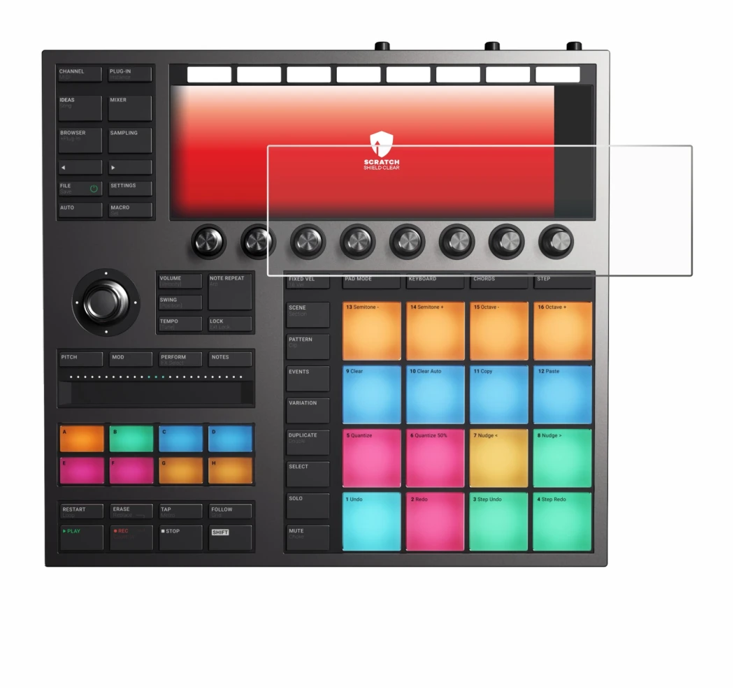 Abbildung des Geräts Native Instruments Maschine + mit einer Vielzahl des Displayschutzes.