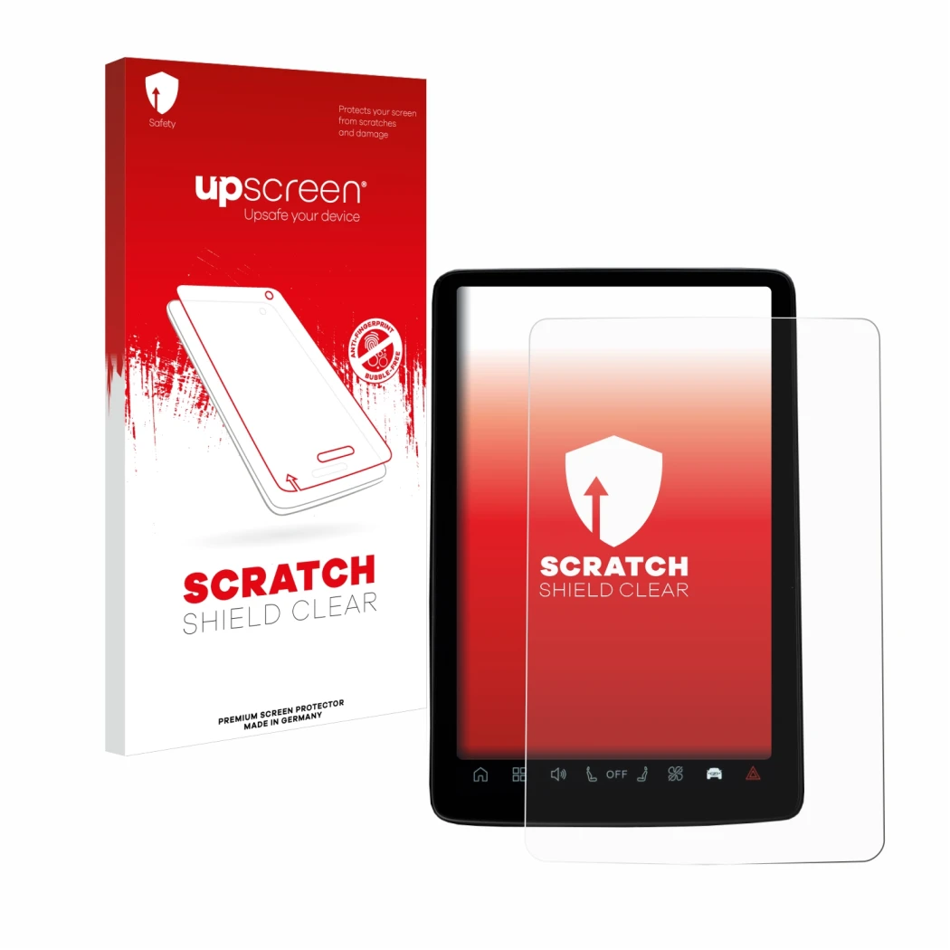 Vorderseite einer Produktverpackung mit dem Markenlogo upscreen. Daneben ist das Gerät Volvo EX30 12.3