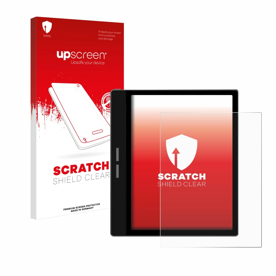 Vorderseite einer Produktverpackung mit dem Markenlogo upscreen. Daneben ist das Gerät Bigme B751C mit dem zugehörigen Display