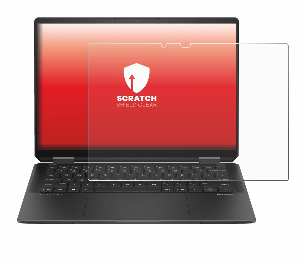 Abbildung des Geräts HP Spectre x360 (14-e) 2024 mit einer Vielzahl des Displayschutzes.