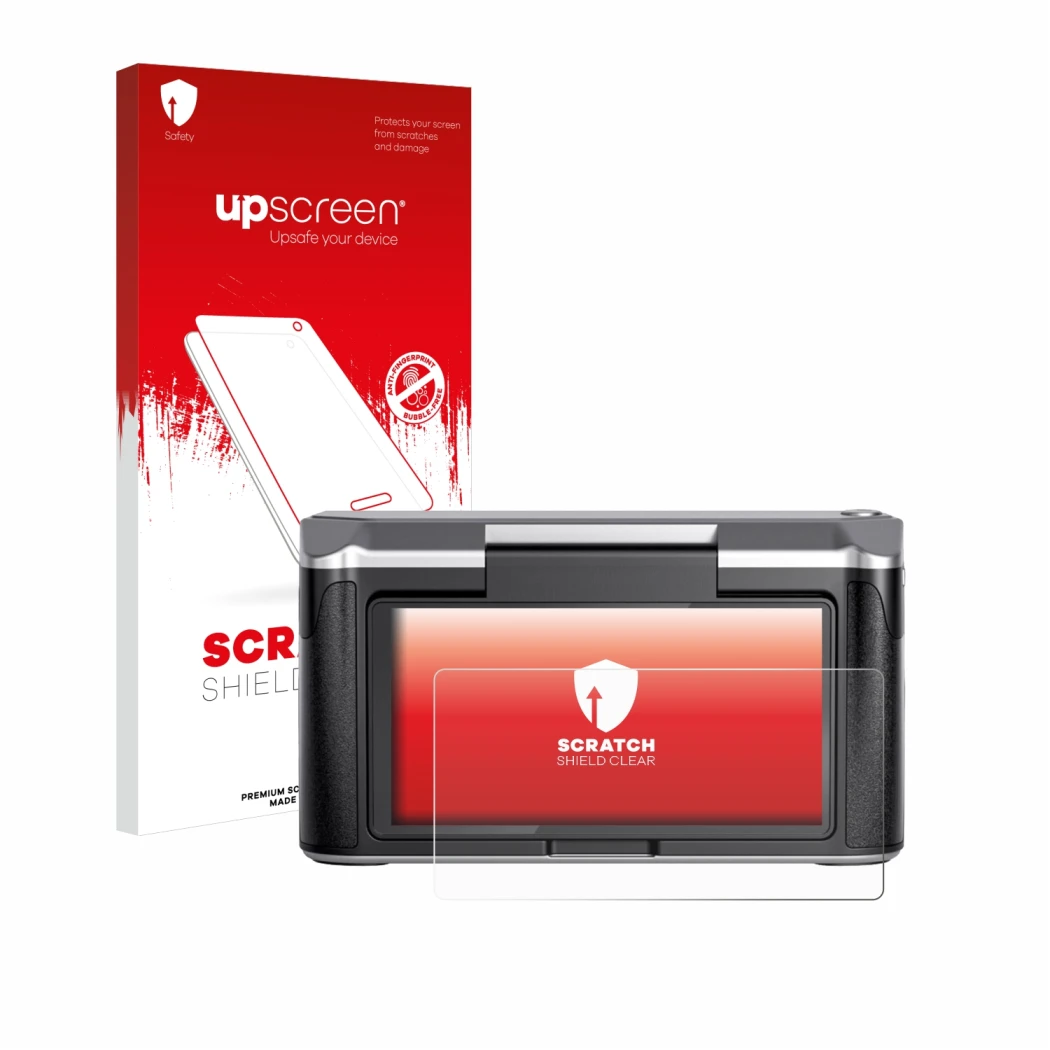 Vorderseite einer Produktverpackung mit dem Markenlogo upscreen. Daneben ist das Gerät Revopoint Miraco mit dem zugehörigen Di
