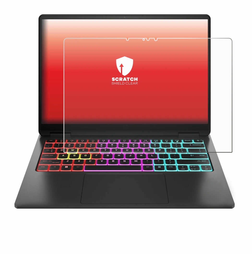 Abbildung des Geräts HP Omen Transcend 14 mit einer Vielzahl des Displayschutzes.